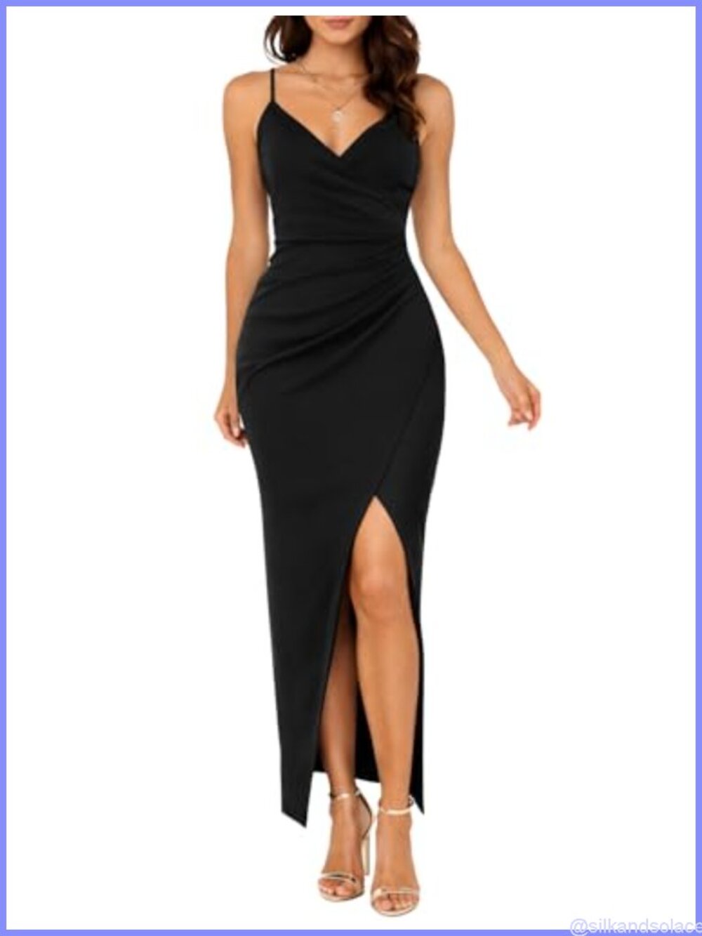 Elegant V-Neck Bodycon Maxi Dress Ruched Side Slit Formal